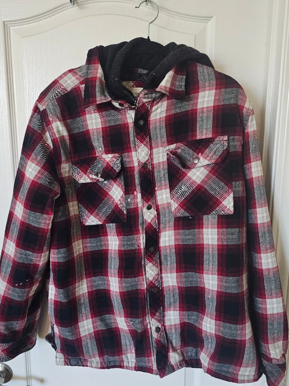 **Paint Stains** Boston Traders Men's L Hooded Lined Flannel Shacket Halloween